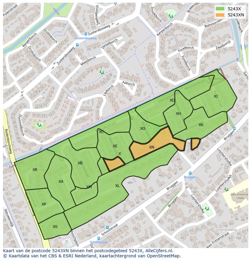 Afbeelding van het postcodegebied 5243 XN op de kaart.