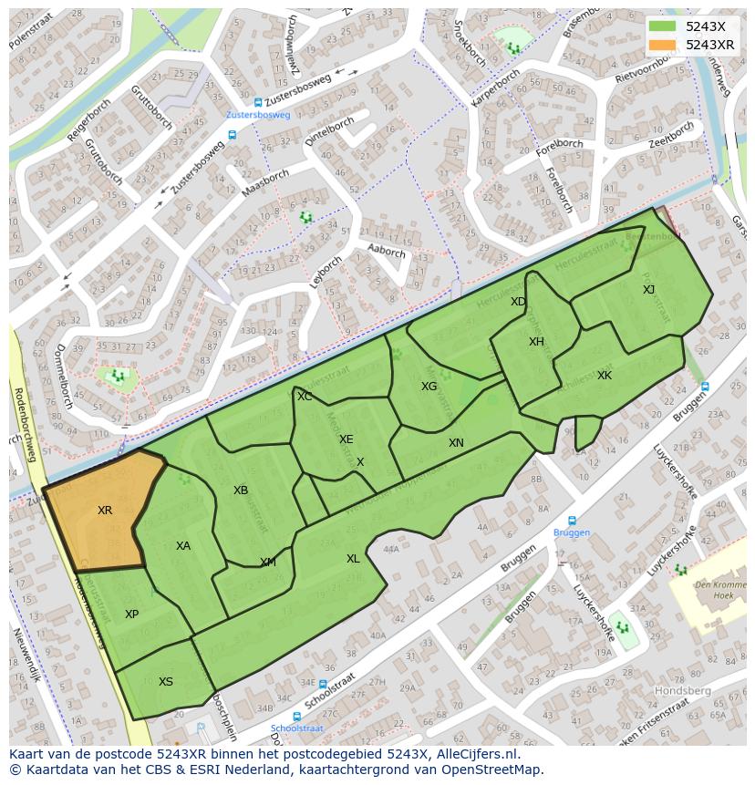 Afbeelding van het postcodegebied 5243 XR op de kaart.