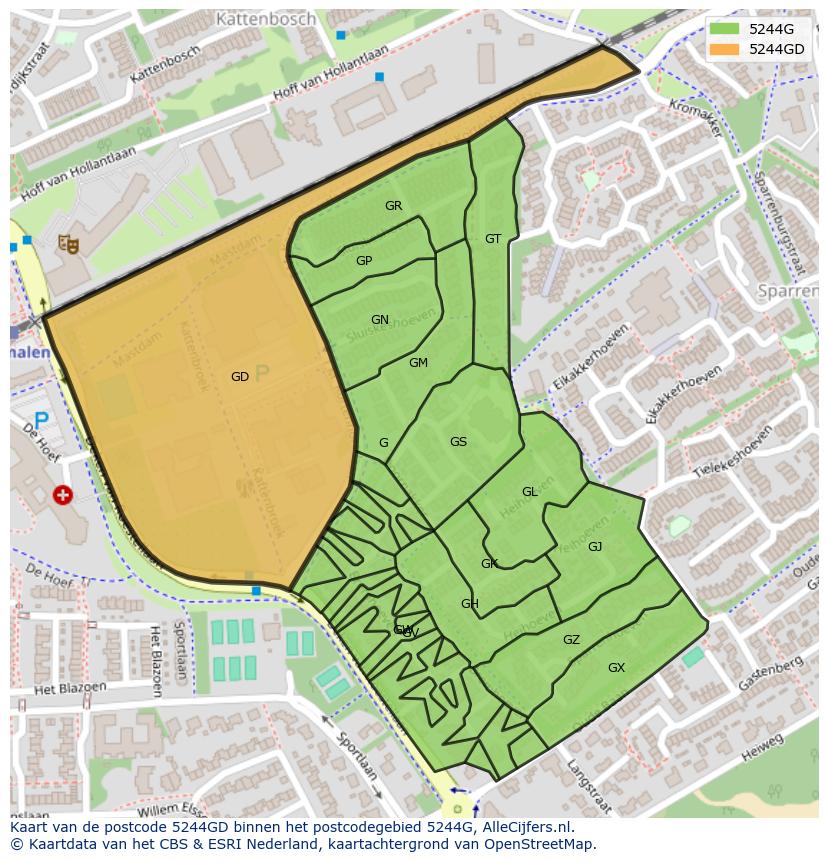 Afbeelding van het postcodegebied 5244 GD op de kaart.