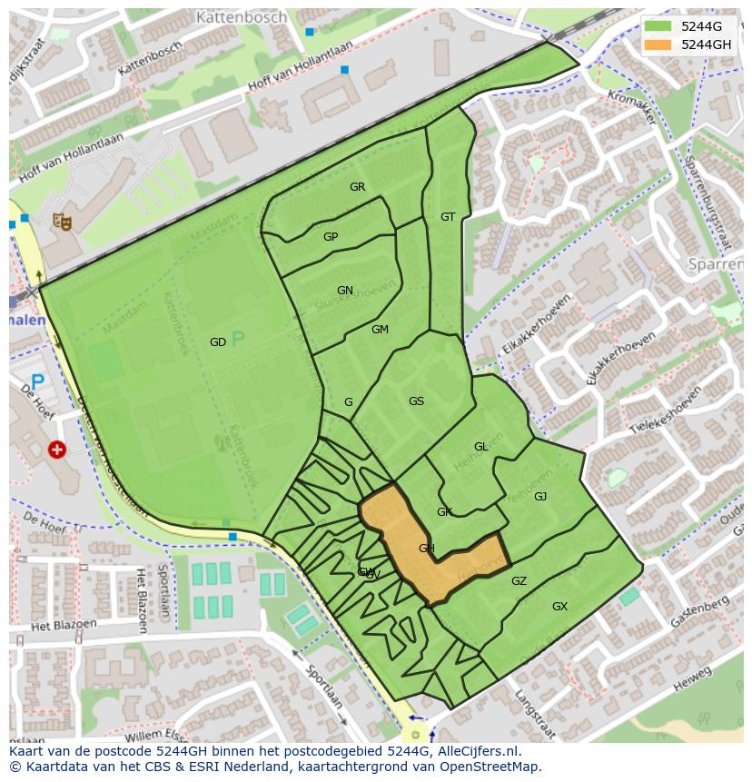 Afbeelding van het postcodegebied 5244 GH op de kaart.