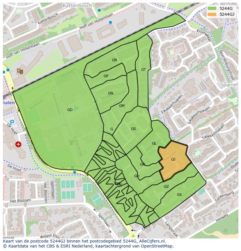 Afbeelding van het postcodegebied 5244 GJ op de kaart.