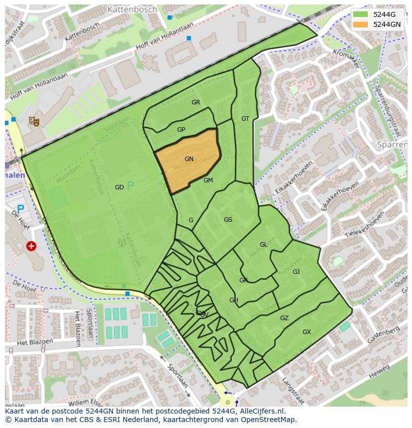 Afbeelding van het postcodegebied 5244 GN op de kaart.