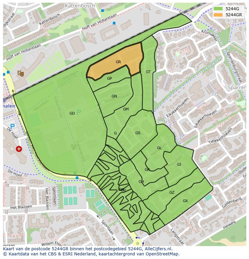 Afbeelding van het postcodegebied 5244 GR op de kaart.