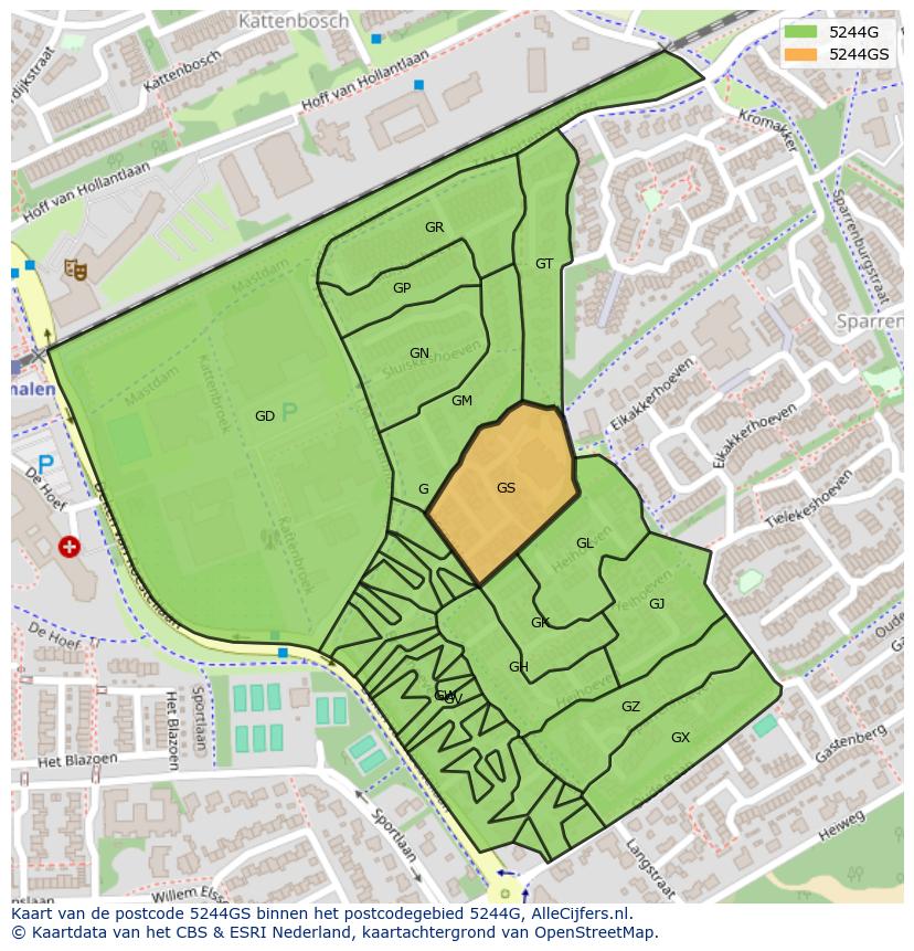 Afbeelding van het postcodegebied 5244 GS op de kaart.