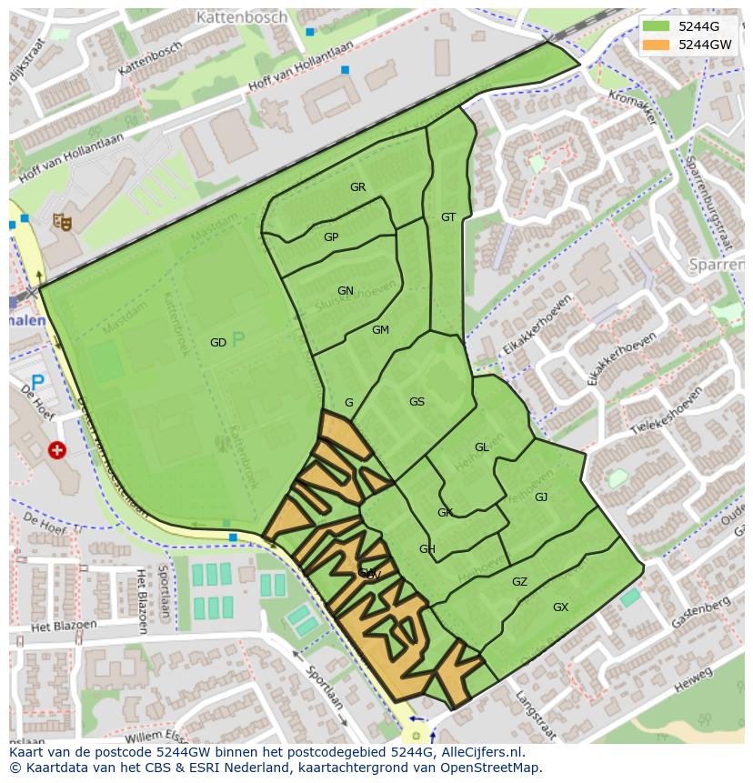 Afbeelding van het postcodegebied 5244 GW op de kaart.
