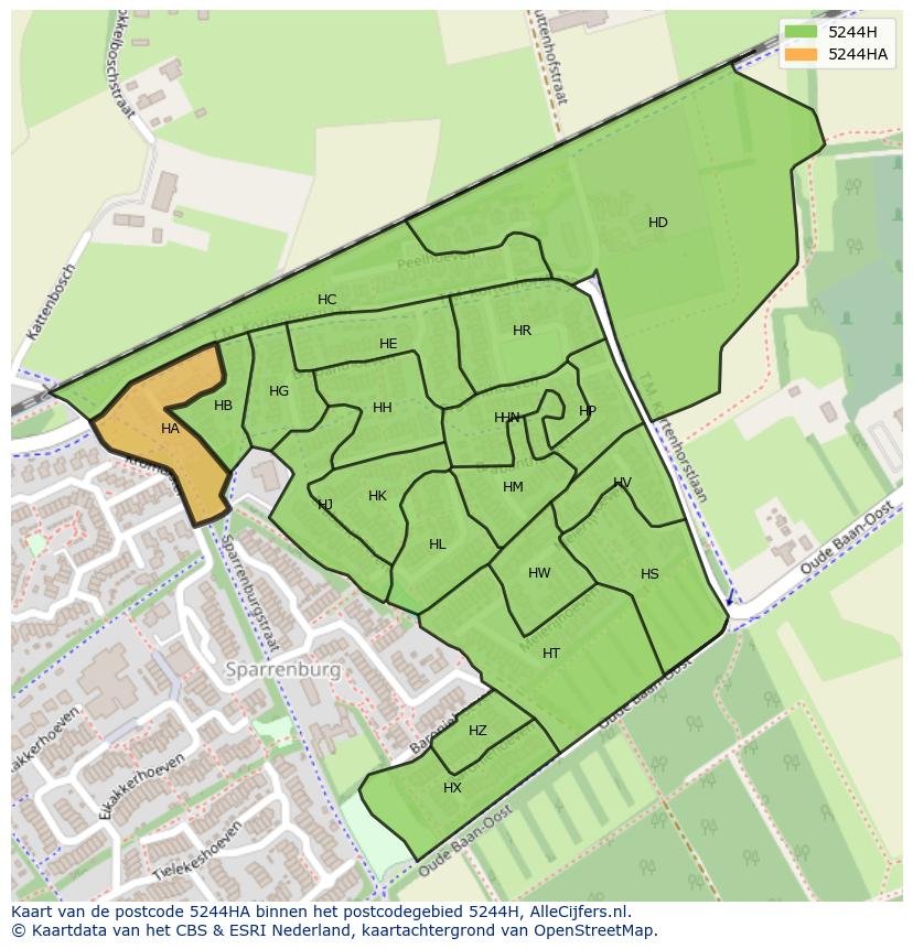 Afbeelding van het postcodegebied 5244 HA op de kaart.