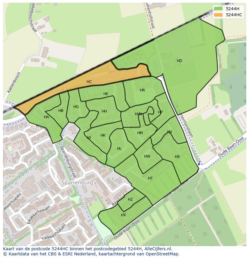 Afbeelding van het postcodegebied 5244 HC op de kaart.
