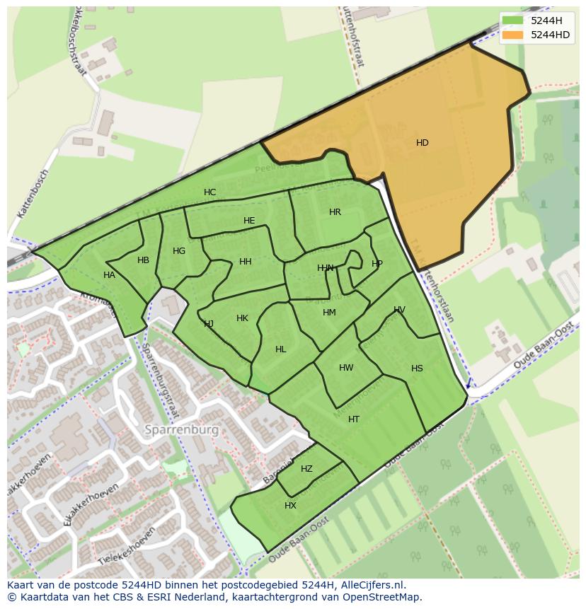 Afbeelding van het postcodegebied 5244 HD op de kaart.