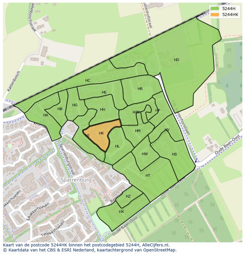 Afbeelding van het postcodegebied 5244 HK op de kaart.