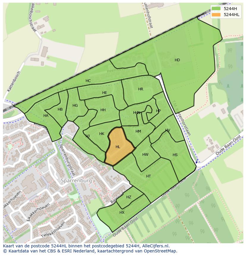 Afbeelding van het postcodegebied 5244 HL op de kaart.