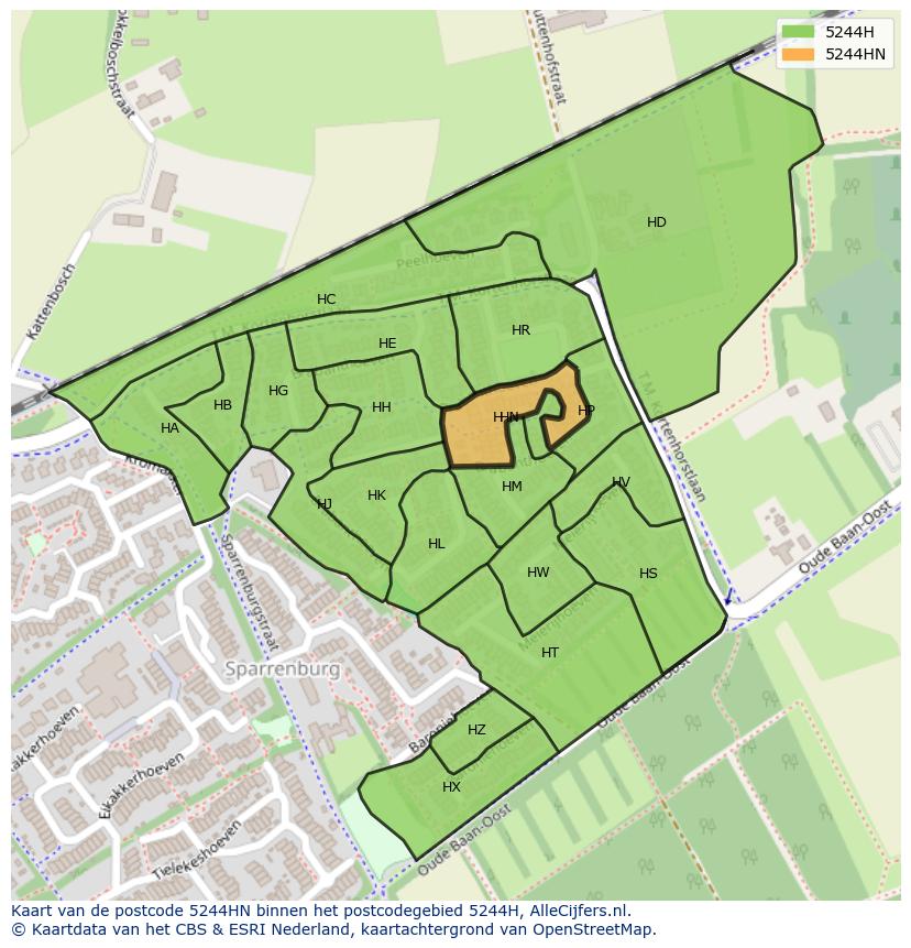 Afbeelding van het postcodegebied 5244 HN op de kaart.