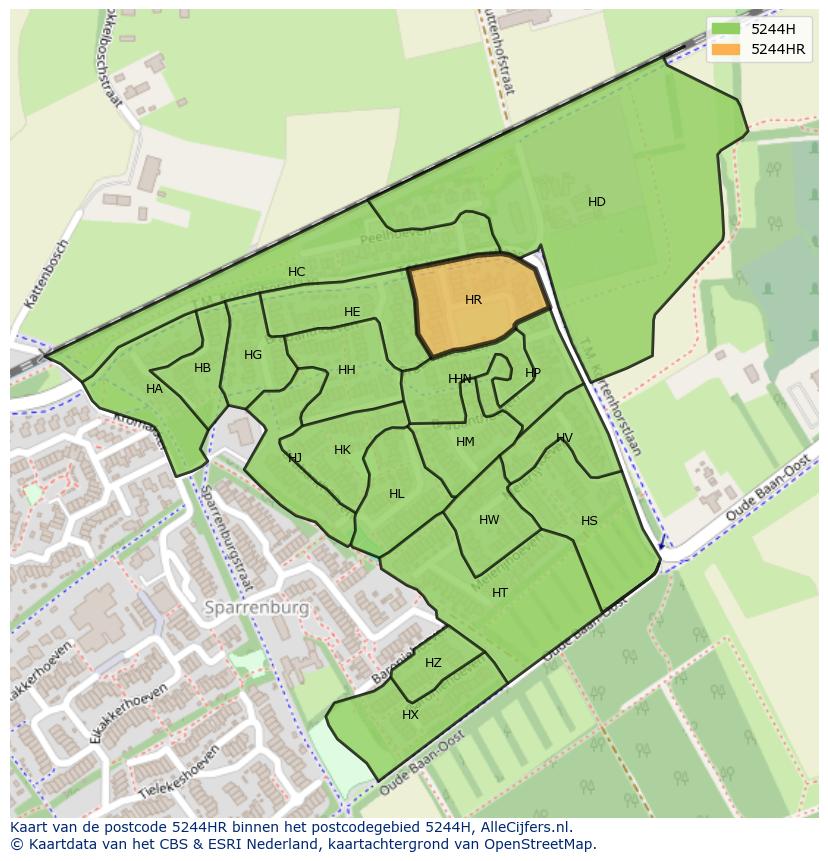 Afbeelding van het postcodegebied 5244 HR op de kaart.
