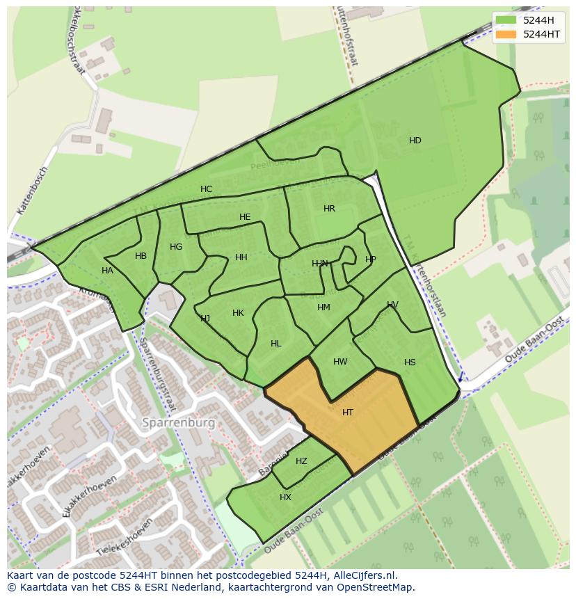 Afbeelding van het postcodegebied 5244 HT op de kaart.