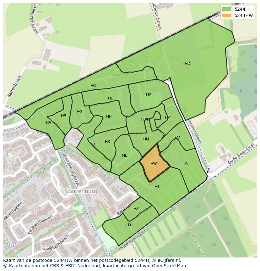 Afbeelding van het postcodegebied 5244 HW op de kaart.