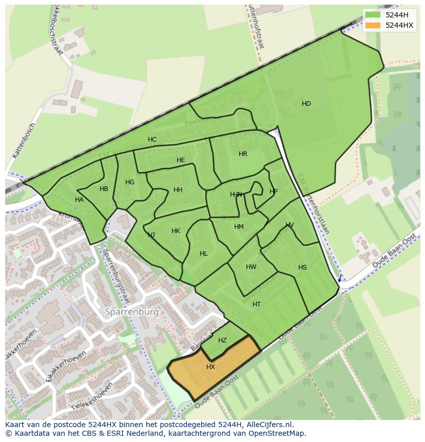 Afbeelding van het postcodegebied 5244 HX op de kaart.