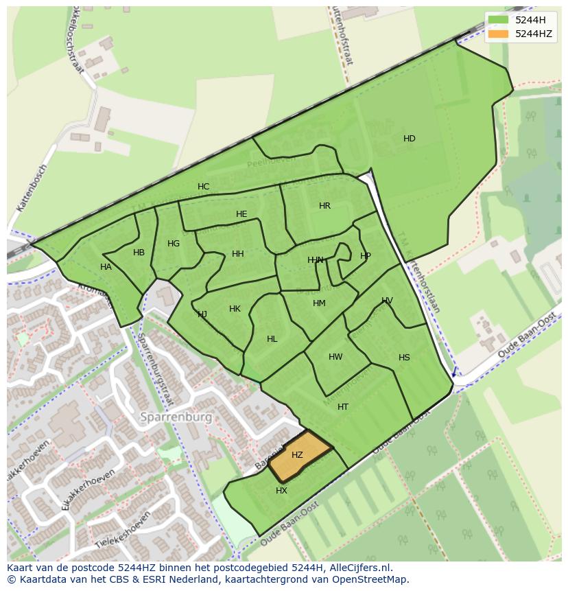 Afbeelding van het postcodegebied 5244 HZ op de kaart.