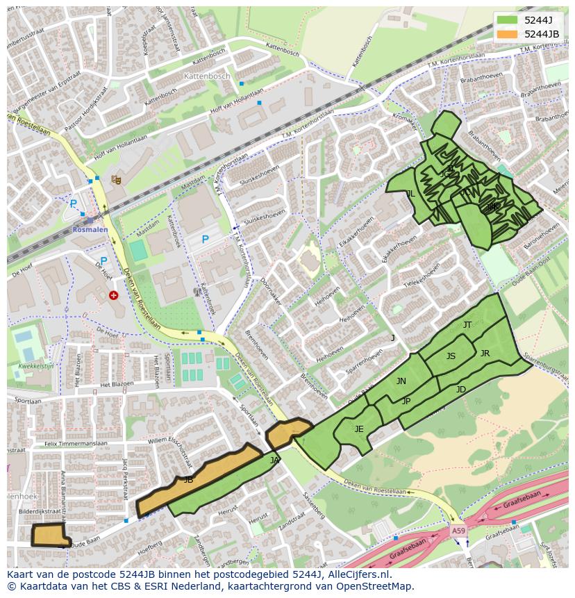 Afbeelding van het postcodegebied 5244 JB op de kaart.