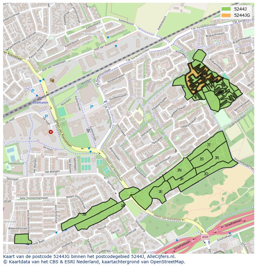Afbeelding van het postcodegebied 5244 JG op de kaart.