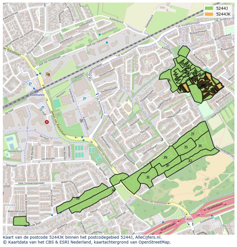 Afbeelding van het postcodegebied 5244 JK op de kaart.