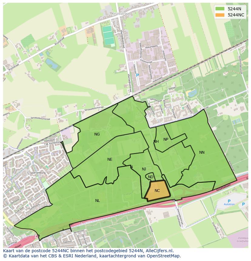 Afbeelding van het postcodegebied 5244 NC op de kaart.