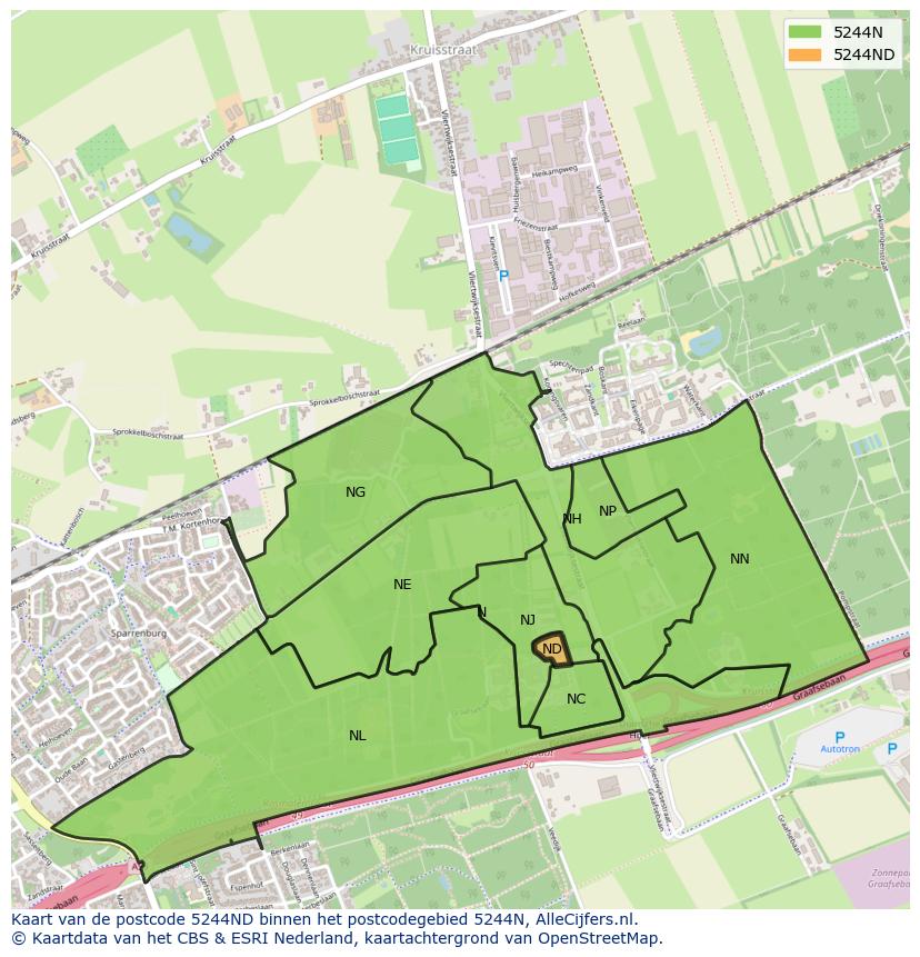 Afbeelding van het postcodegebied 5244 ND op de kaart.