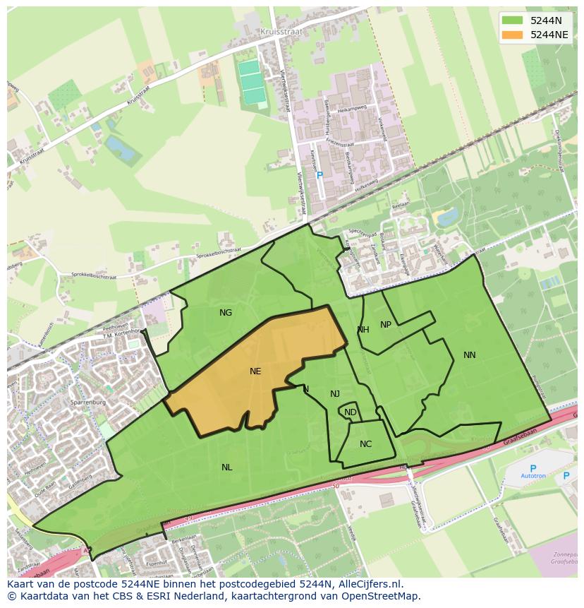 Afbeelding van het postcodegebied 5244 NE op de kaart.