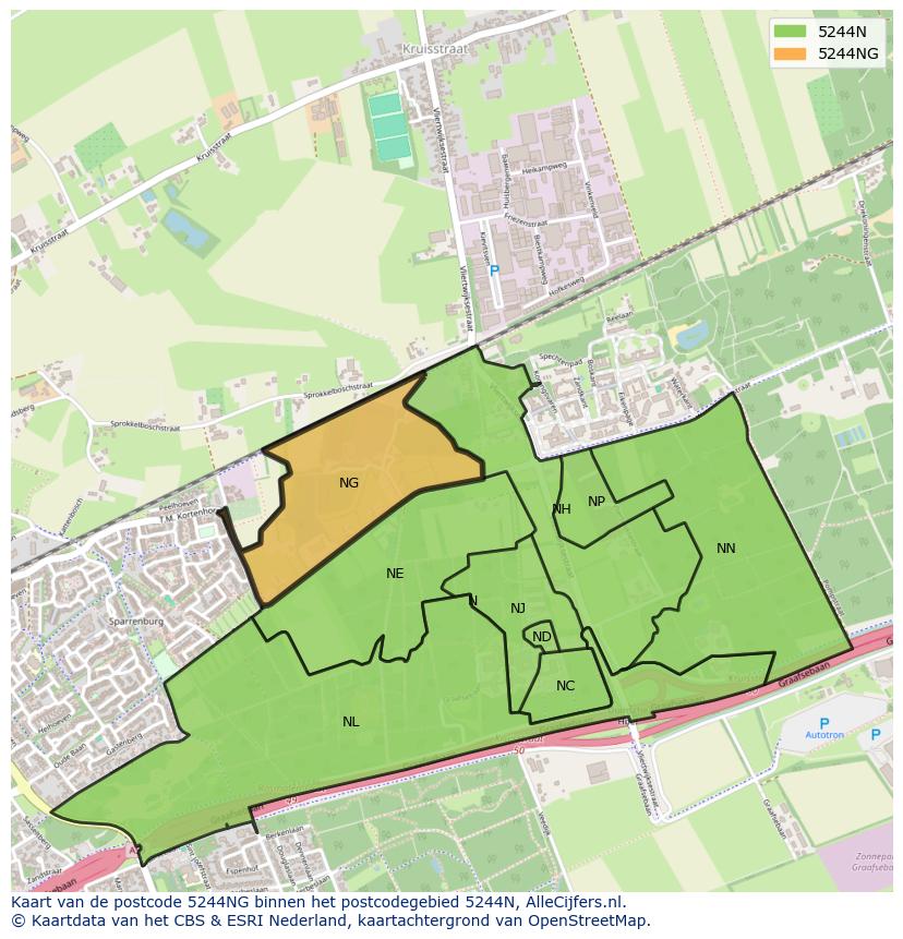 Afbeelding van het postcodegebied 5244 NG op de kaart.