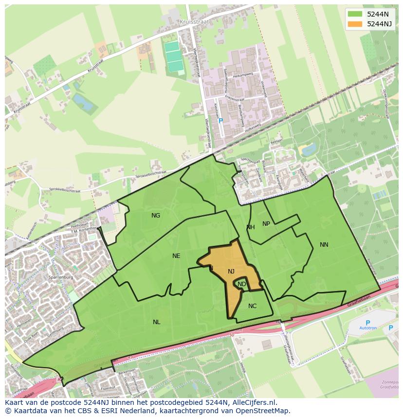 Afbeelding van het postcodegebied 5244 NJ op de kaart.
