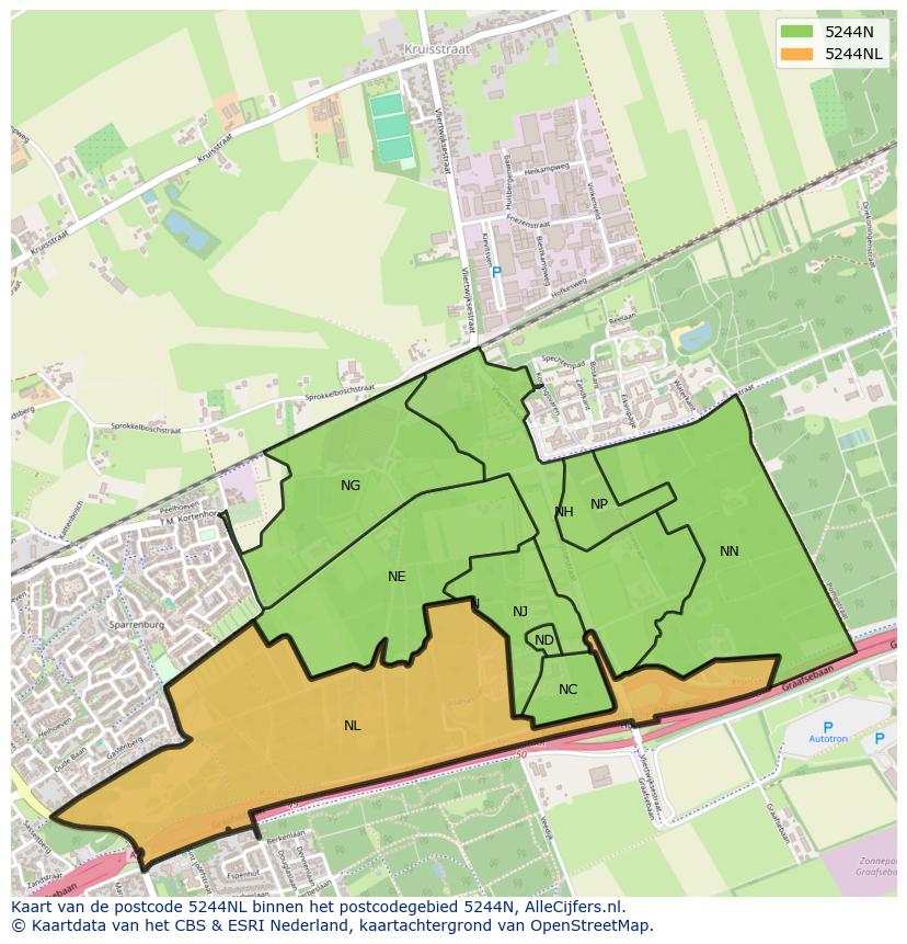 Afbeelding van het postcodegebied 5244 NL op de kaart.