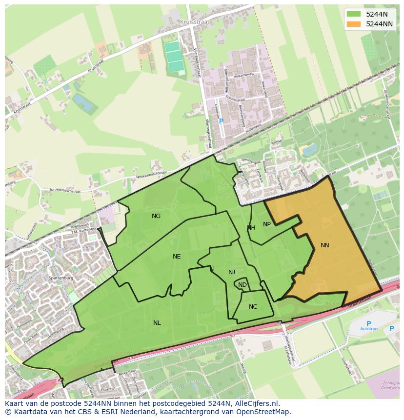 Afbeelding van het postcodegebied 5244 NN op de kaart.