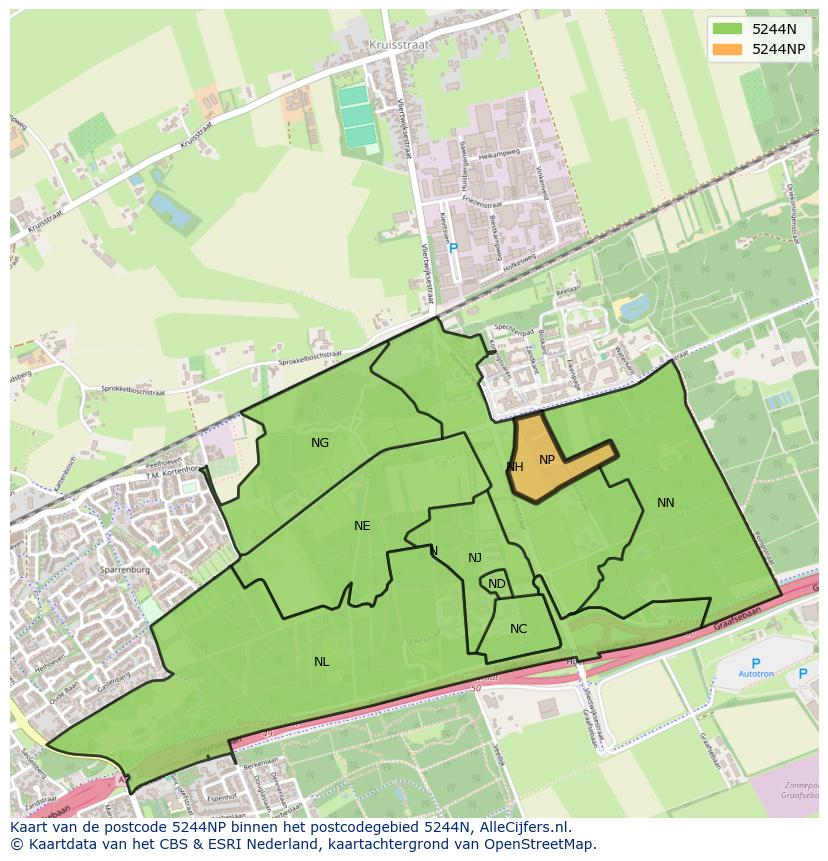 Afbeelding van het postcodegebied 5244 NP op de kaart.