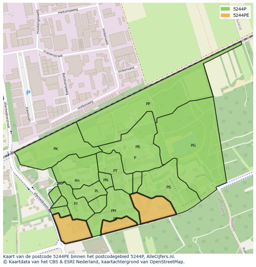 Afbeelding van het postcodegebied 5244 PE op de kaart.