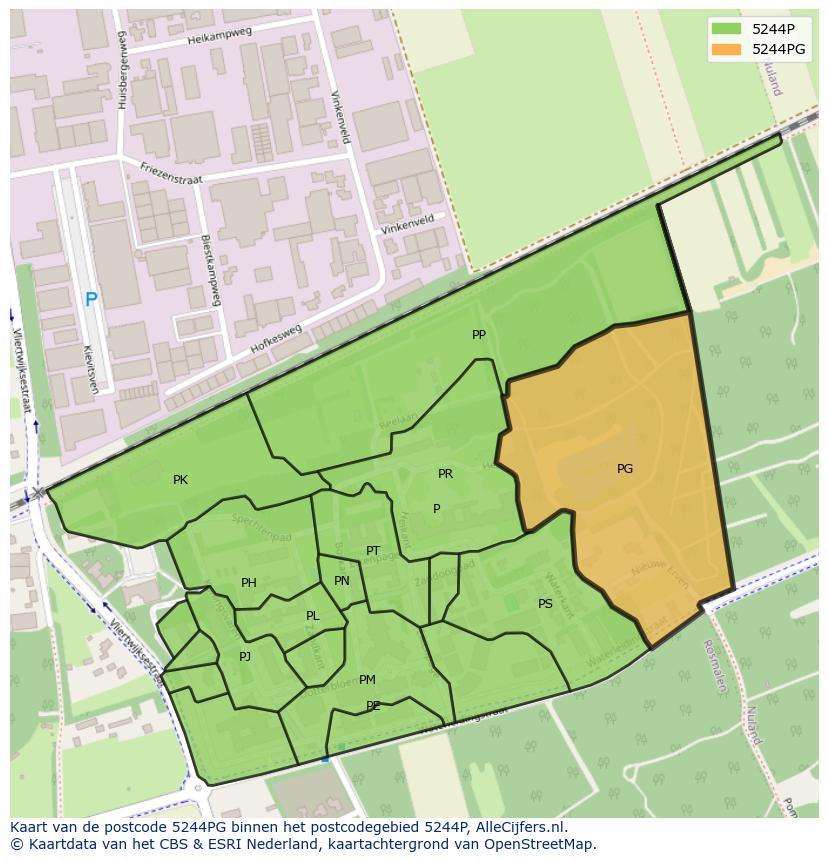 Afbeelding van het postcodegebied 5244 PG op de kaart.