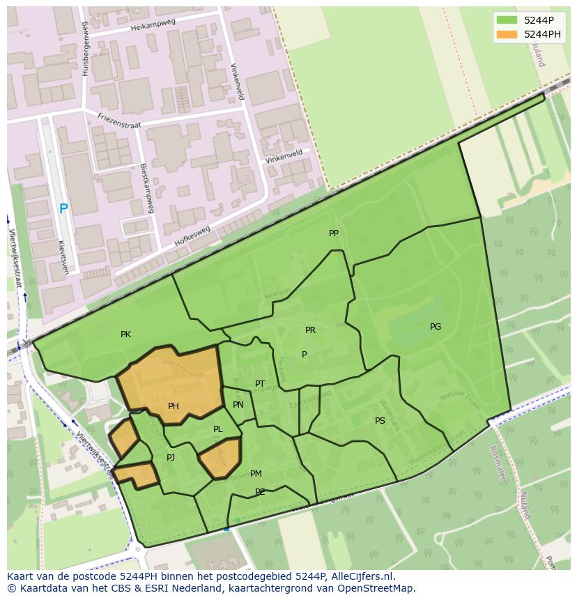 Afbeelding van het postcodegebied 5244 PH op de kaart.
