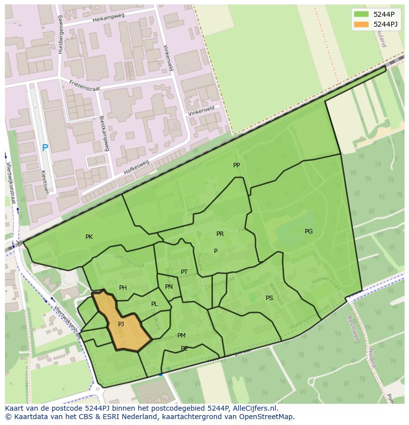 Afbeelding van het postcodegebied 5244 PJ op de kaart.