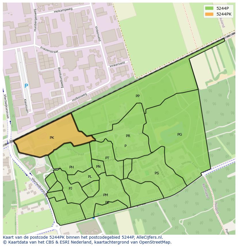 Afbeelding van het postcodegebied 5244 PK op de kaart.
