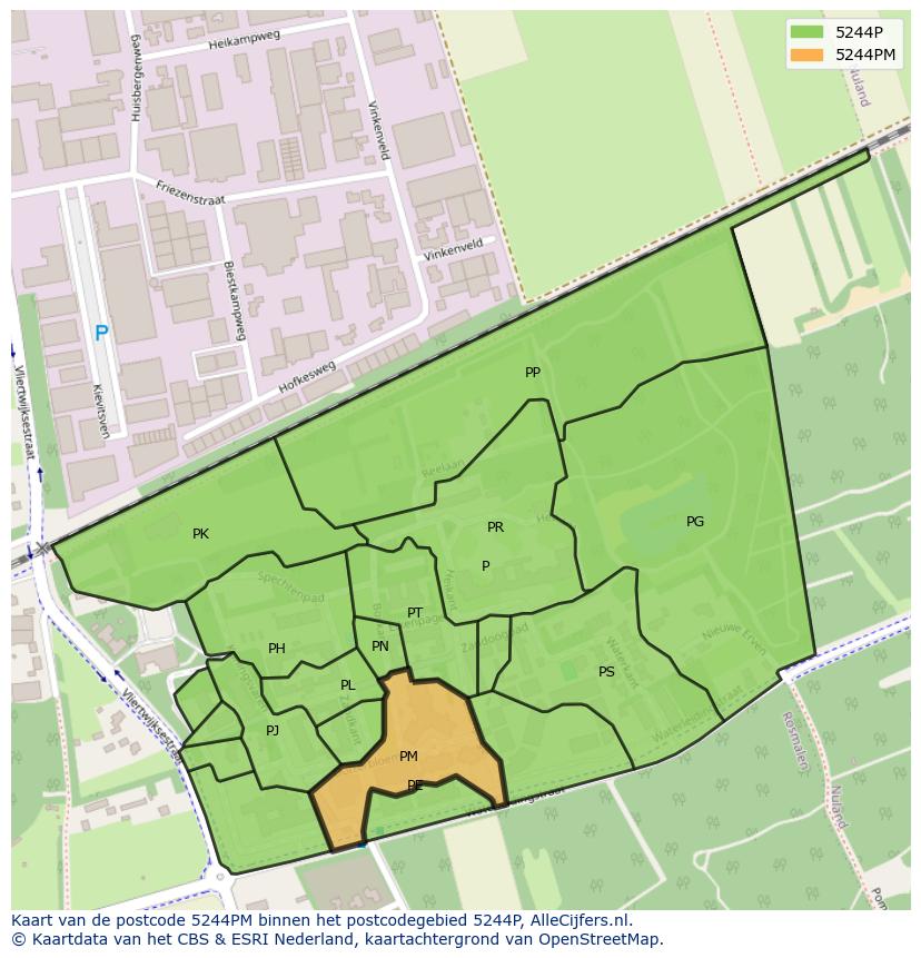 Afbeelding van het postcodegebied 5244 PM op de kaart.