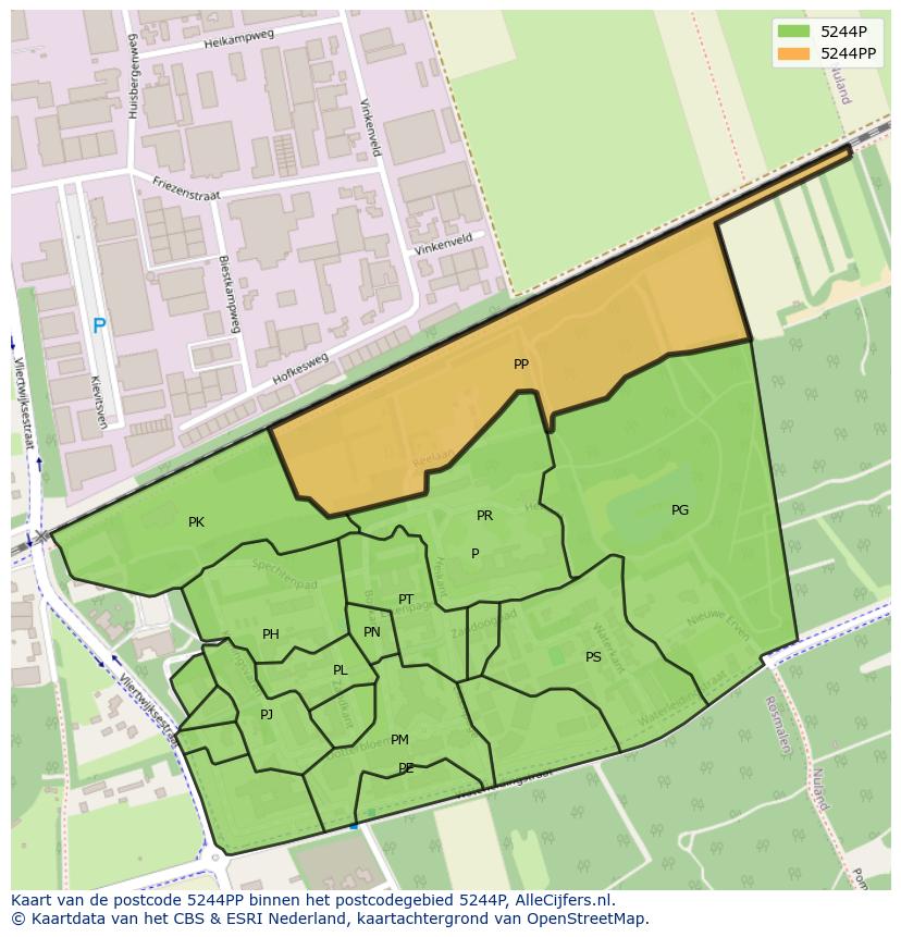 Afbeelding van het postcodegebied 5244 PP op de kaart.