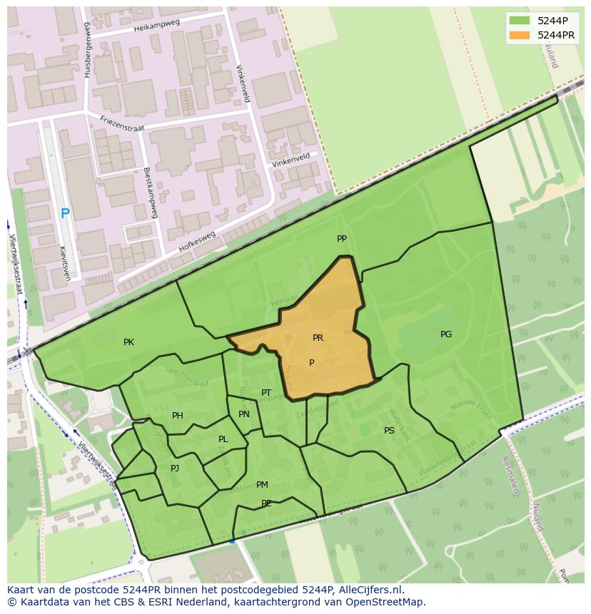 Afbeelding van het postcodegebied 5244 PR op de kaart.