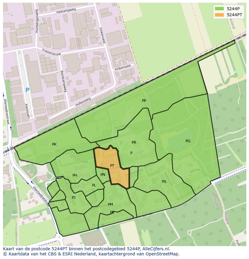 Afbeelding van het postcodegebied 5244 PT op de kaart.