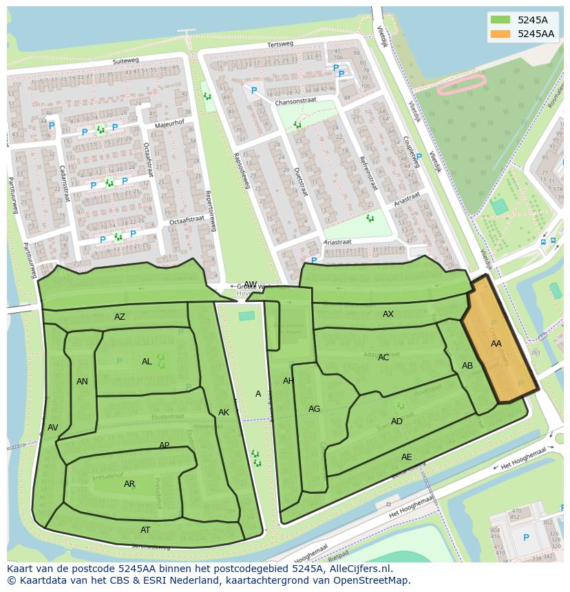 Afbeelding van het postcodegebied 5245 AA op de kaart.
