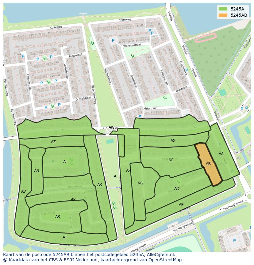 Afbeelding van het postcodegebied 5245 AB op de kaart.