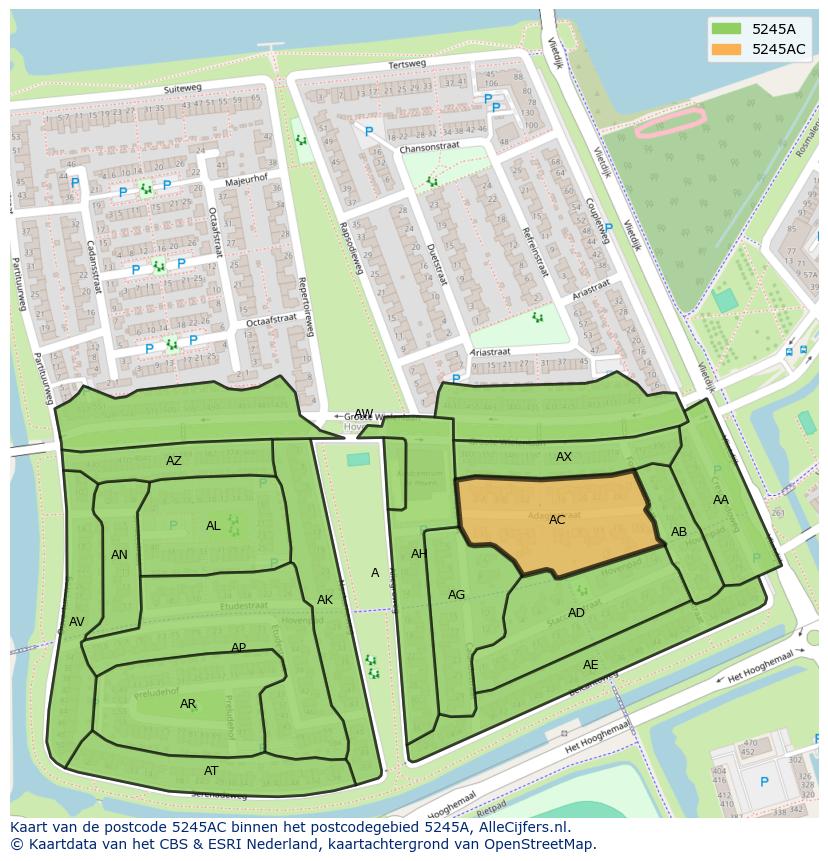 Afbeelding van het postcodegebied 5245 AC op de kaart.