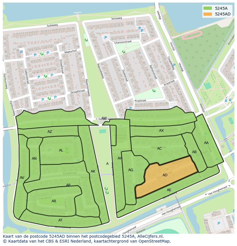 Afbeelding van het postcodegebied 5245 AD op de kaart.