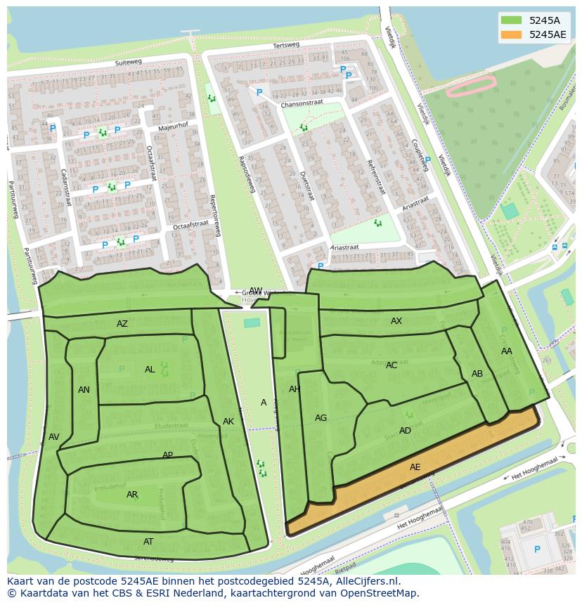 Afbeelding van het postcodegebied 5245 AE op de kaart.