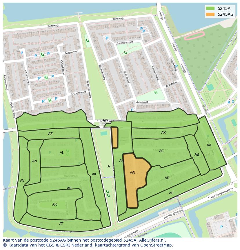 Afbeelding van het postcodegebied 5245 AG op de kaart.