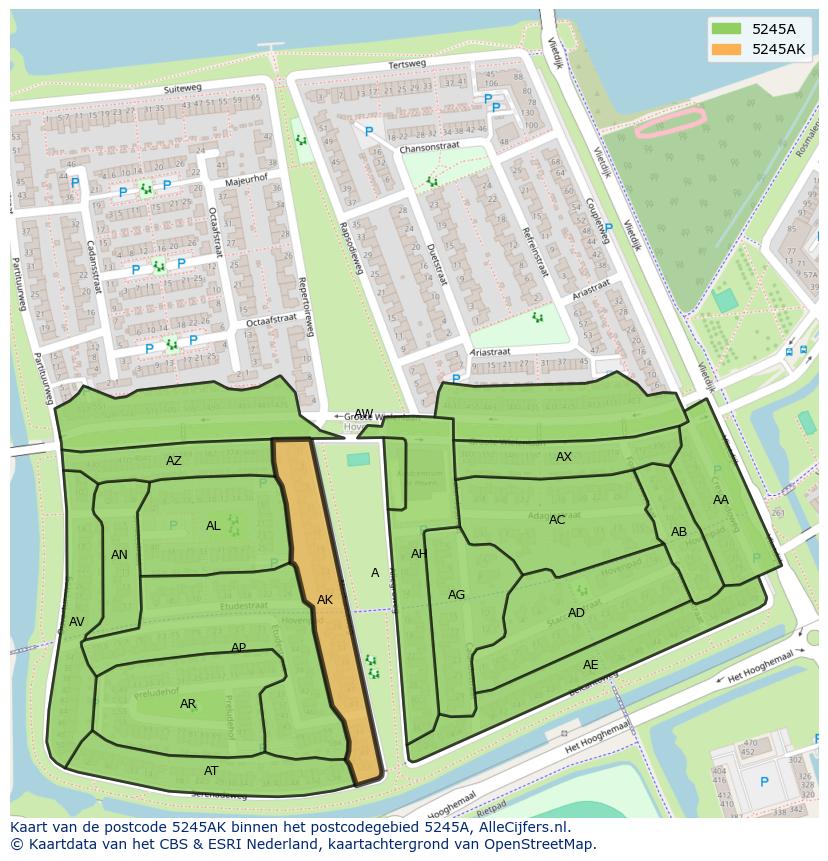 Afbeelding van het postcodegebied 5245 AK op de kaart.
