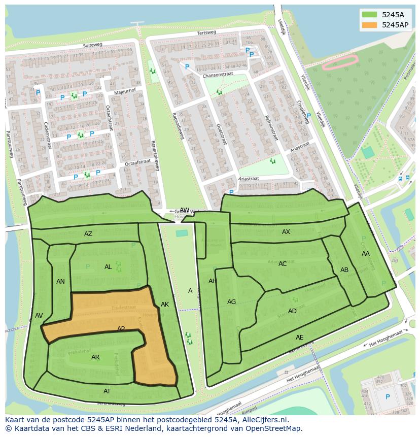 Afbeelding van het postcodegebied 5245 AP op de kaart.