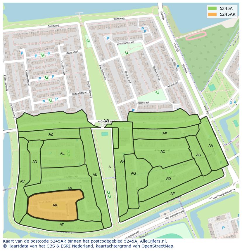 Afbeelding van het postcodegebied 5245 AR op de kaart.