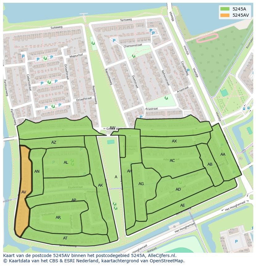 Afbeelding van het postcodegebied 5245 AV op de kaart.